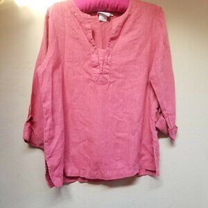 Hot Cotton By Marc Ware Womens Small 3/4 Sleeve Casual Blouse Linen Top Pink